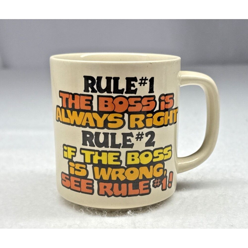 C.M. Paula Vintage 1986 Boss Is Always Right Rule #1 #2 Coffee Mug PGM 404